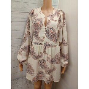 Calstyle Pullover Tunic Top Sz L Empire Waist Ivory Paisley NWT $39